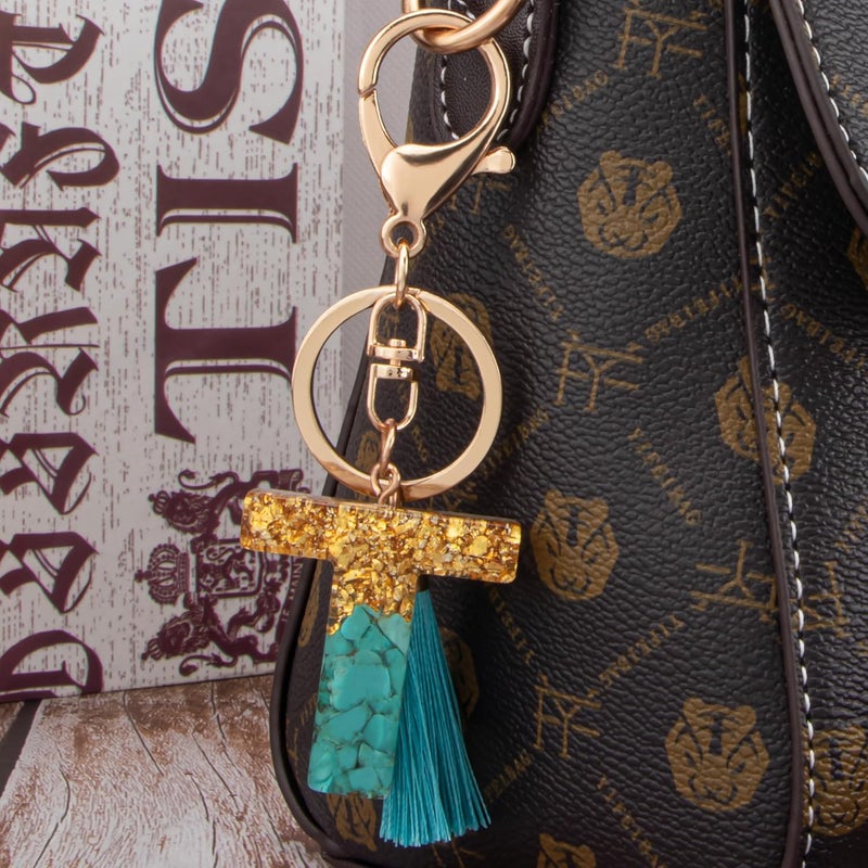 Suweibuke Cute Pink Key Chains for Women Girls, Initial Letter Keychains with Tassel, Charms for Key Purse Handbags Backpacks - Image 4